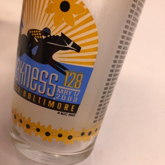 2 Preakness 128 Stakes 2003 Pimlico Baltimore Souvenir Glass Cup with Stirrer - Picture 8 of 15